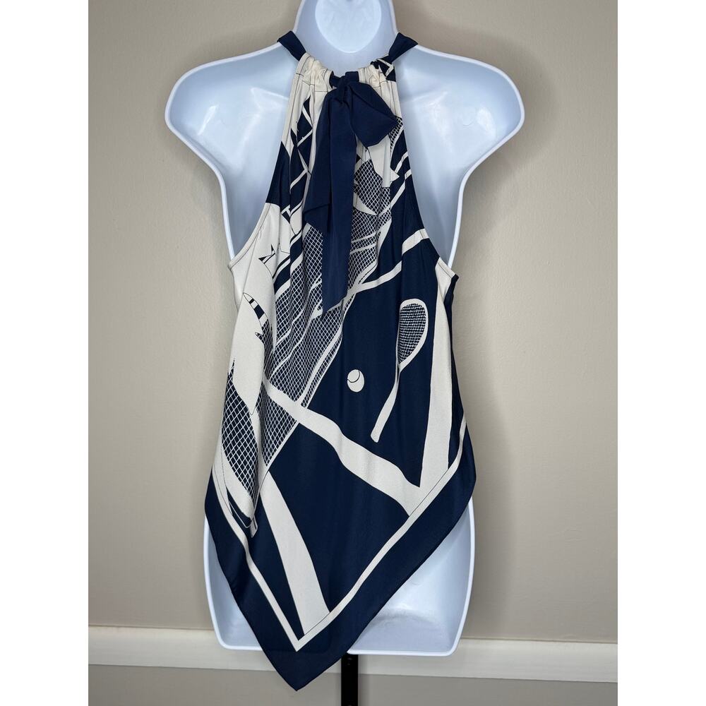 Trina Turk Navy Tennis Print Halter Handkerchief Top Medium - Picture 4 of 8